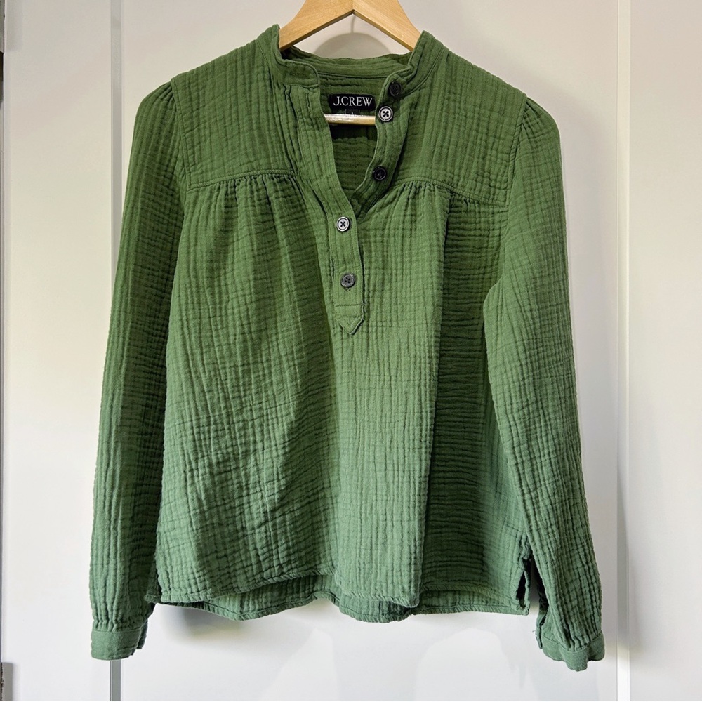 J.Crew Fresco Top in Soft Gauze in utility green size S
